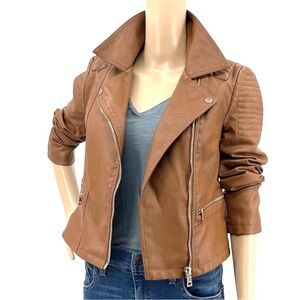 FAUX LEATHER RIBBED SEAM MOTO JACKET